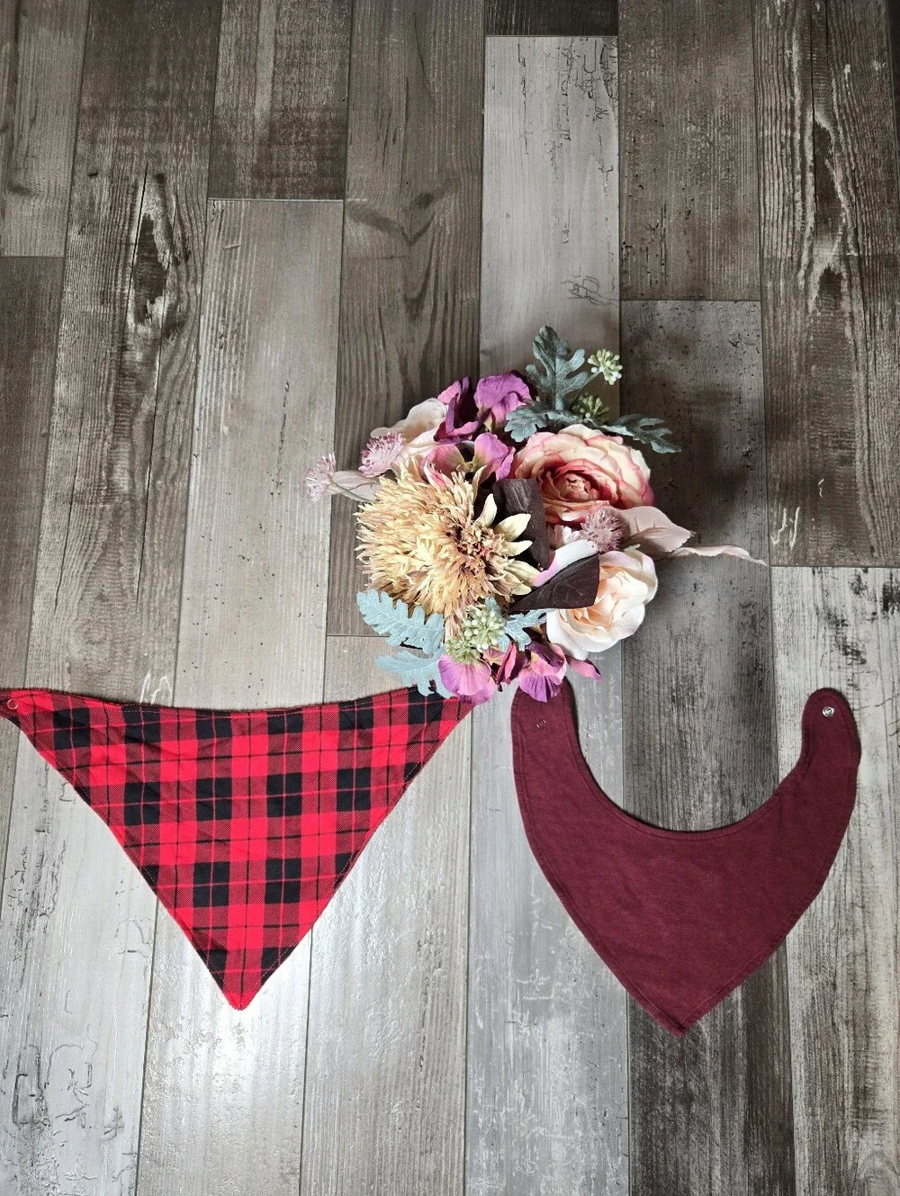 Baby Bandana Bibs Red Buffalo Plaid & Burgundy One Size 2pc Bundle